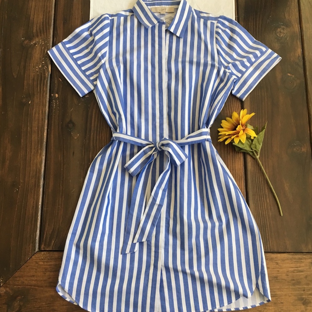 NWT LOFT Striped Tie-Waist Shirtdress Size XS